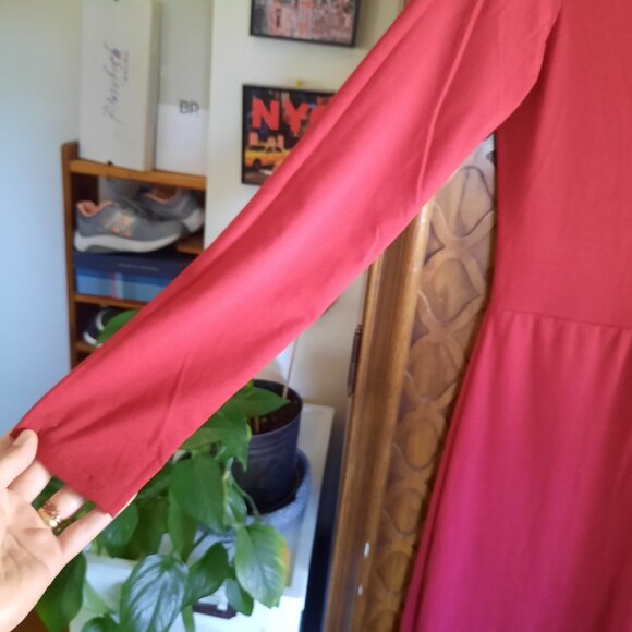 ZARA Basic Women's Long Sleeve Sheath Maxi Dress w Slit - Burgundy Red, Size XS - Picture 6 of 16